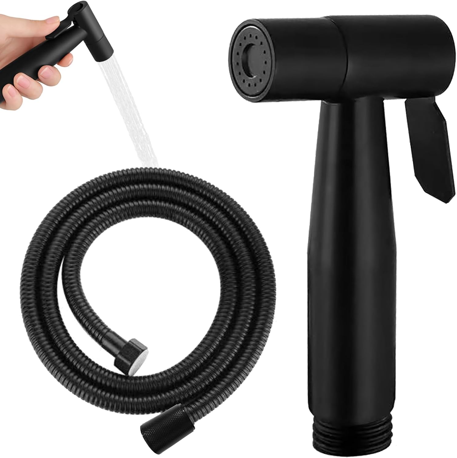 Handheld Bidet Sprayer, Bidet Attachment for Toilet UK, Leakproof Toilet Sprayer, Douche Spray with Stainless Steel Hose, Ideal for Personal Hygiene, Diaper Cleaning and Pet Bathing (Black)