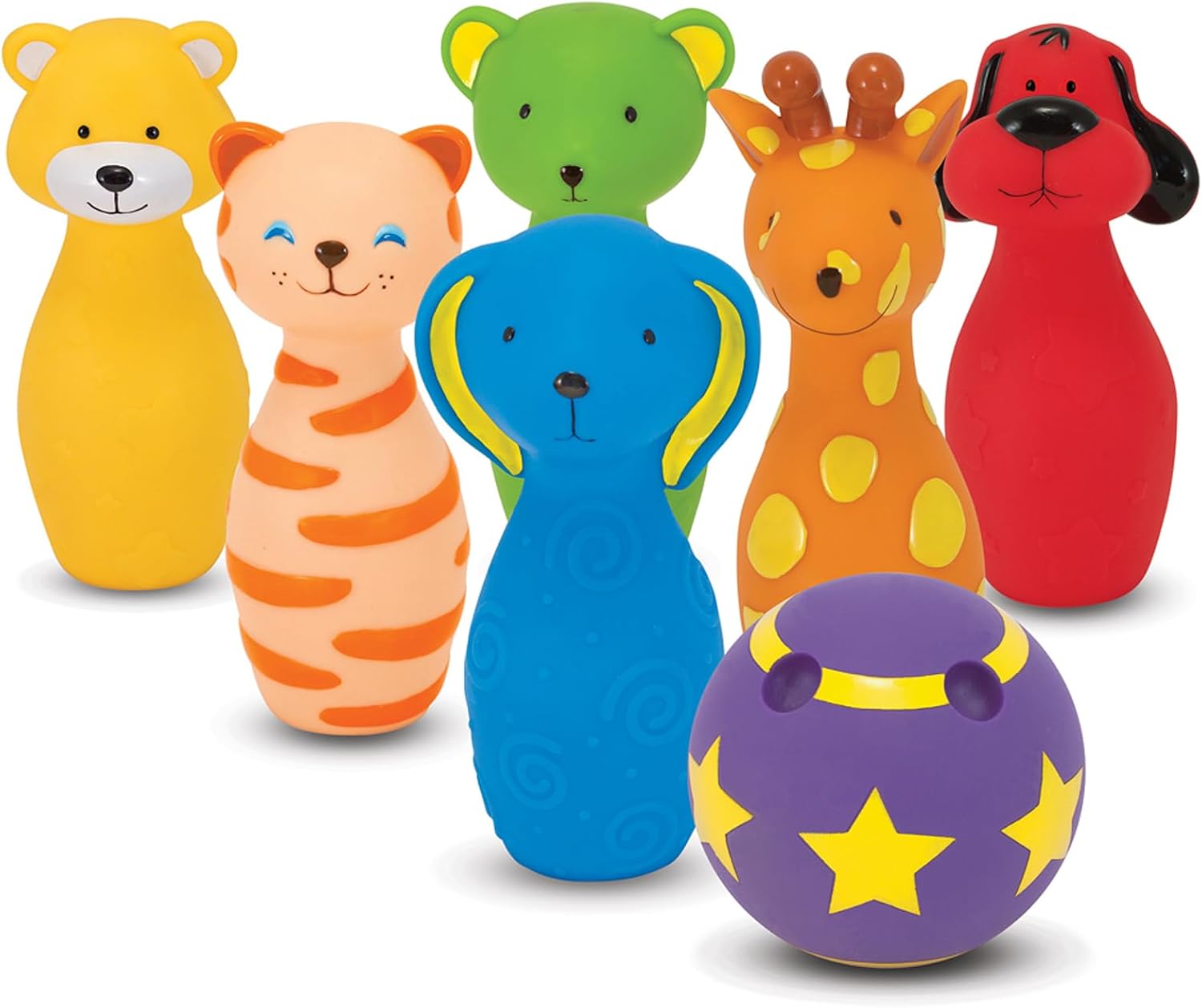 Melissa & Doug K's Kids Bowling Friends Play Set and Game with 6 Pins and Convenient Carrying Case - Indoor Outdoor Bowling Set, Soft Plastic Animal Bowling Pins, Toddler Bowling for Ages 2+