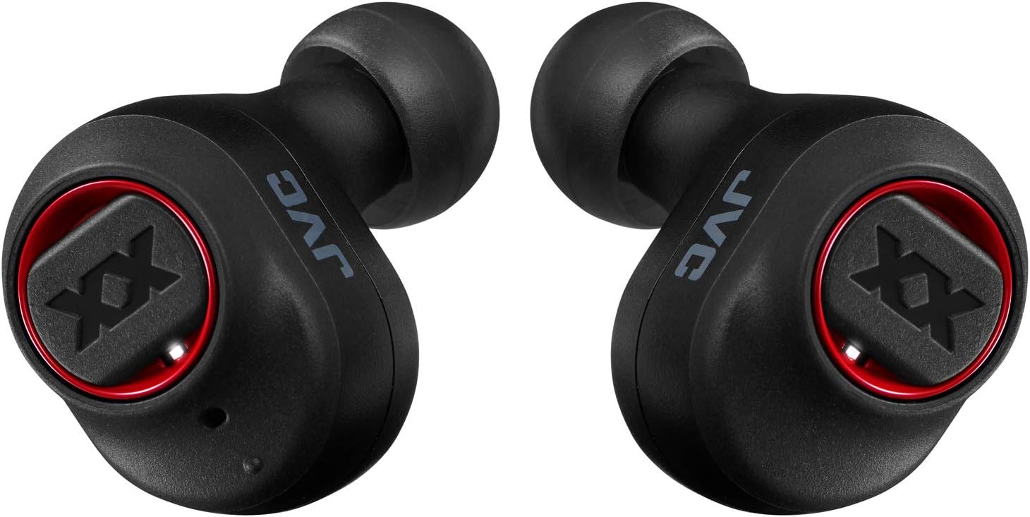 JVC HA-XC50T-B XX True Wireless Earbuds Headphones, Long Battery Life (up to 24 Hours), Extreme Deep Bass with Special Tuning, Dust Proof and Water Jet Proof (IPX55), Shock Proof (Black Red)