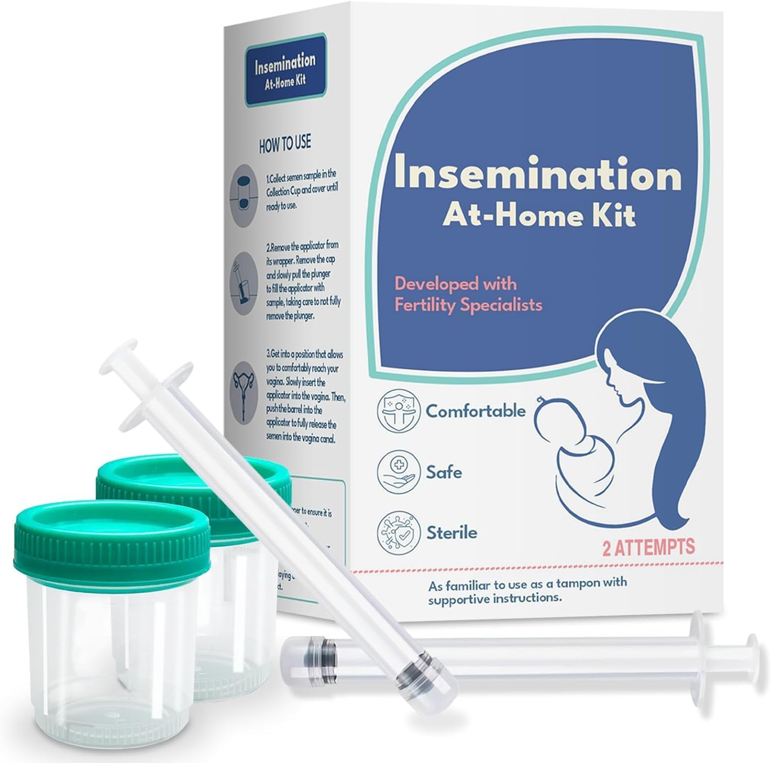 Insemination Kit with Long-Range Syringe for Enhanced Success Rate, Self Fertility Support for Women and Families, Aids Natural Conception | Includes 2 Applicators and 2 Collection Cups