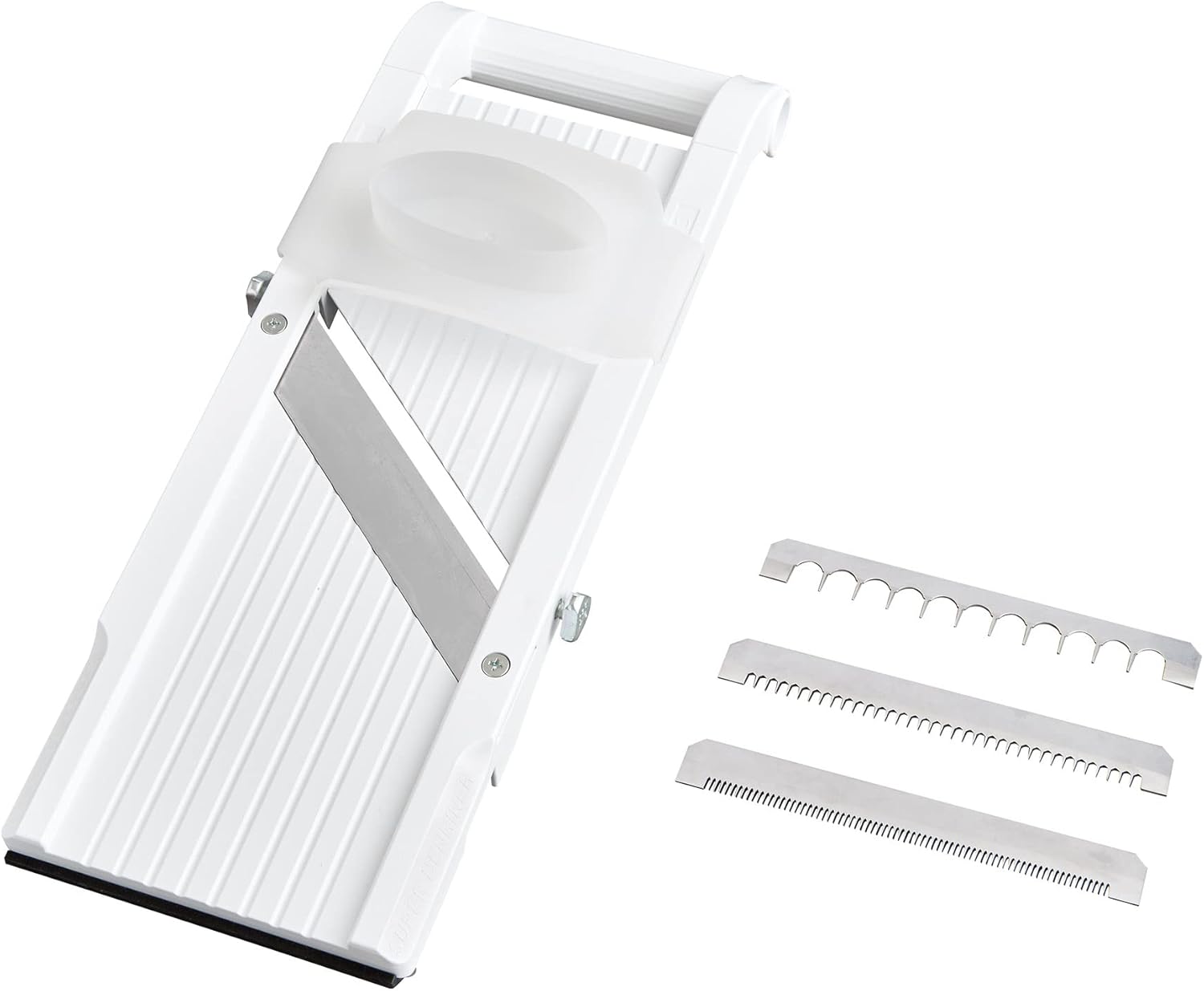 Benriner BN-95W-1 Mandoline, 4 Japanese Stainless Steel Blades, BPA Free, 14.5 x 5.25-Inches, Super Slicer, White