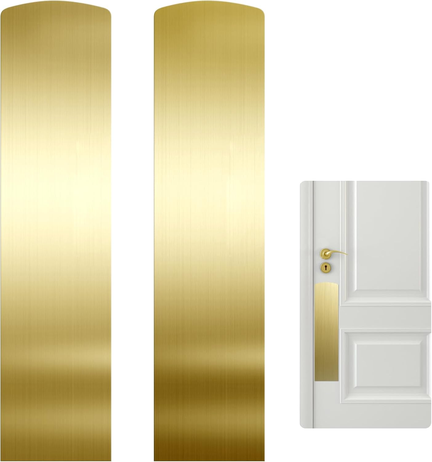2 Pcs Door Scratch Protection Plate 4" x 16", Stainless Steel Push Plate, Self Adhesive Kickplate for Interior, Exterior Doors (Brushed Gold)