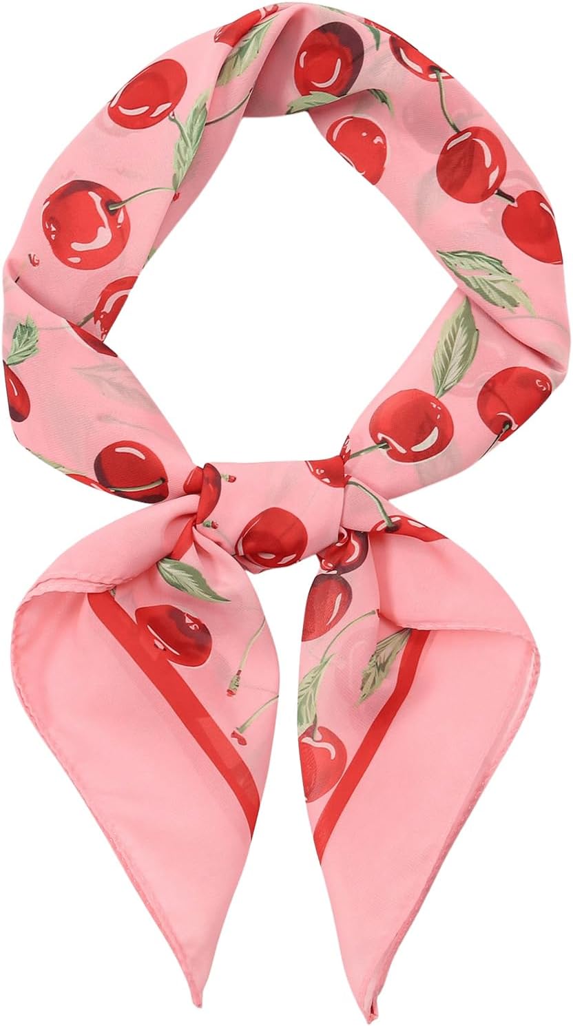 WDIRARA Women's Cherry Graphic Print Scarf Large Square Hair Bandana Sleeping Head Wraps