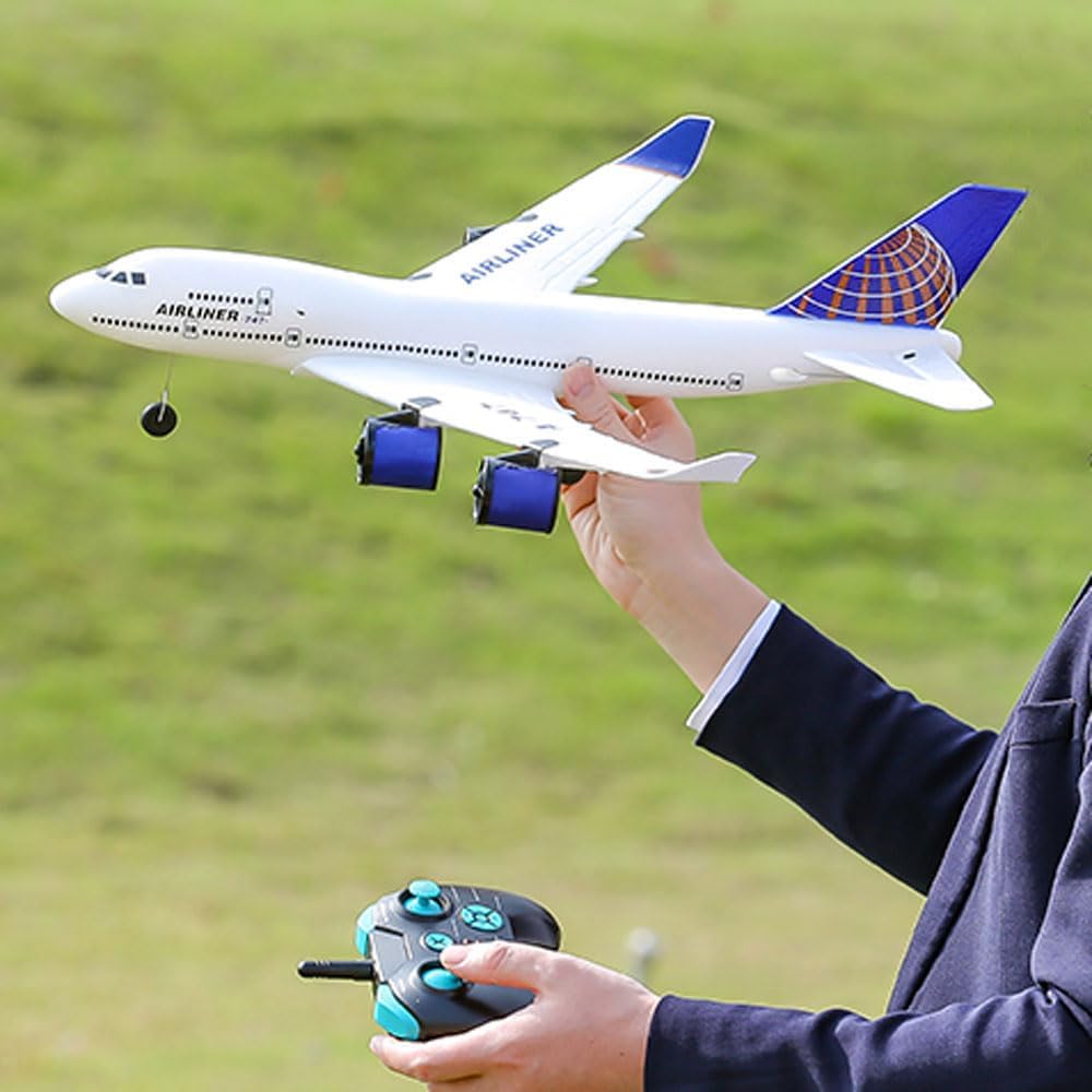 RC Airbus 747 A380 2.4G Remote Control Electric Plane Four Motor RC Airplane Toy RC Airliner with LED Lights Drop Resistant Aircraft 2 Batteries EPP Airplane for Beginners Kids Gifts (747)