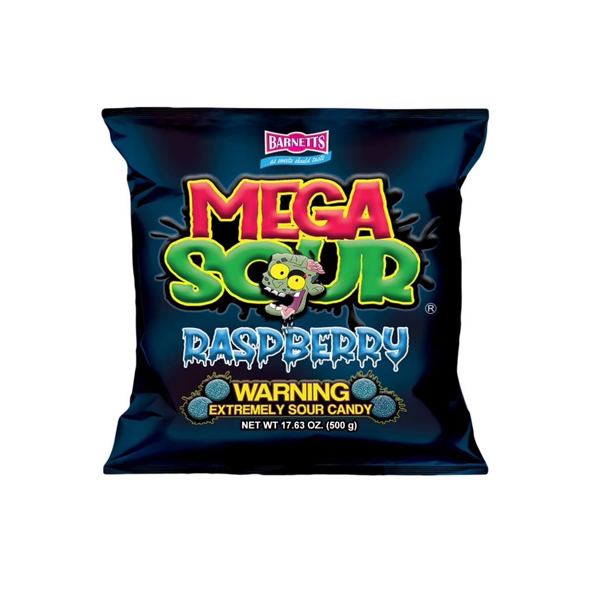 Barnetts Mega Sours Raspberry 500 gram bag (1/2 Kilo) by Barnetts