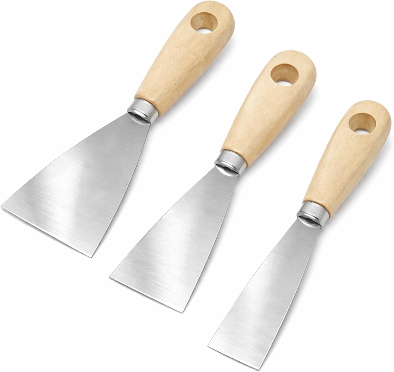 3 Piece Wallpaper & Paint Scraper Tool Set, Wooden Handle and Metal Blade, Perfect DIY Decorating Paint Removal Scraper Tool Set, Great for Filling, Drywall, Putty, Joints 1” 2” 3” 76mm 50mm 25mm