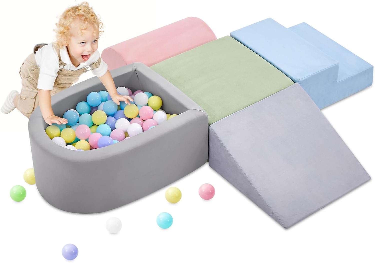 Climbing Toys for Toddlers, 5-Piece Soft Foam Climbing Blocks with Ball Pit