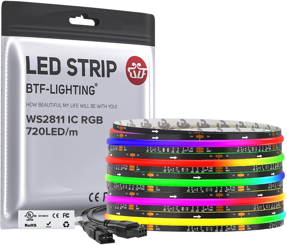 BTF-LIGHTING 16.4FT WS2811 Smart IC RGB DC12V FCOB COB LED Strip Light