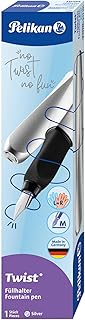 Pelikan Twist Fountain Pen with 1 Ink Cartridge, Medium Nib, Silver, Boxed (947101)