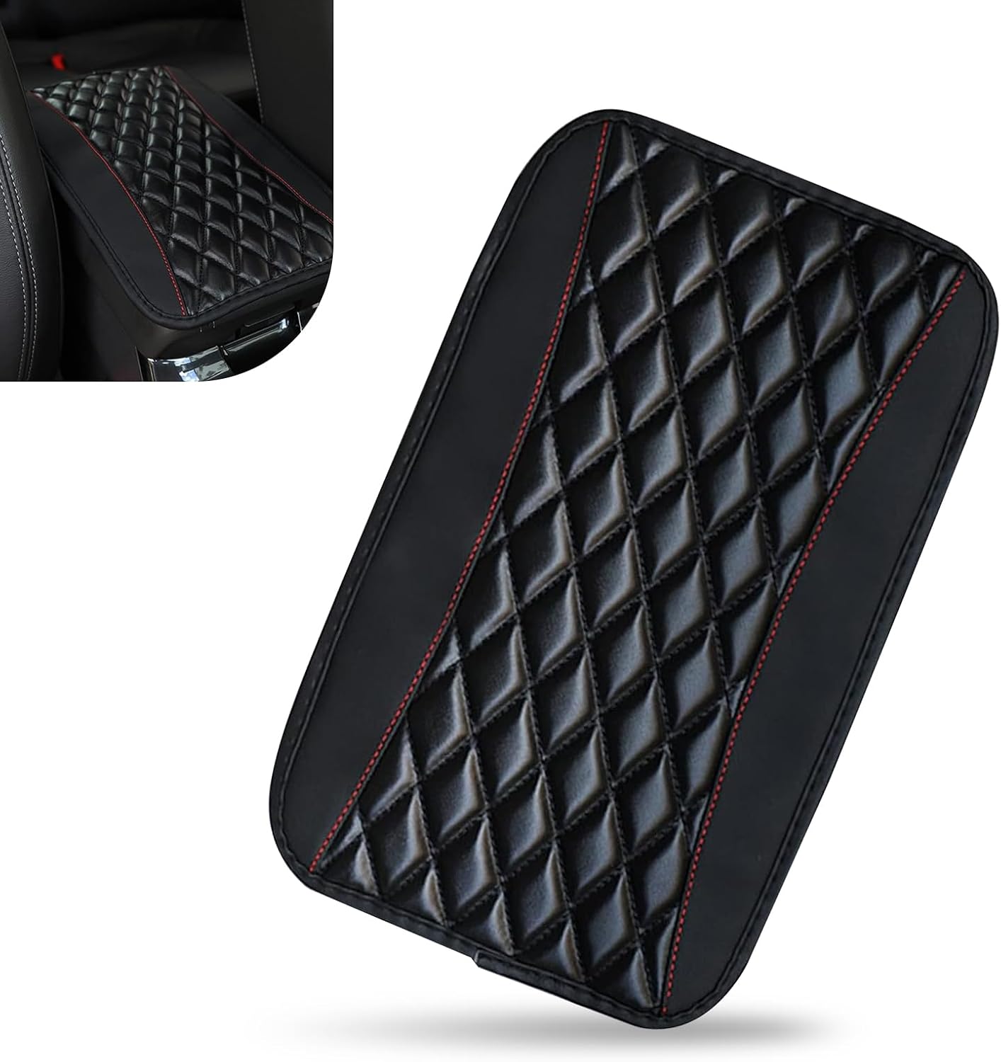Car Center Console Cover, Leather Armrest Seat Cover Protector, Universal Waterproof Armrest Pad, Car Decoration Accessories, Fit for Most Cars, Vehicles, SUVs (Black)