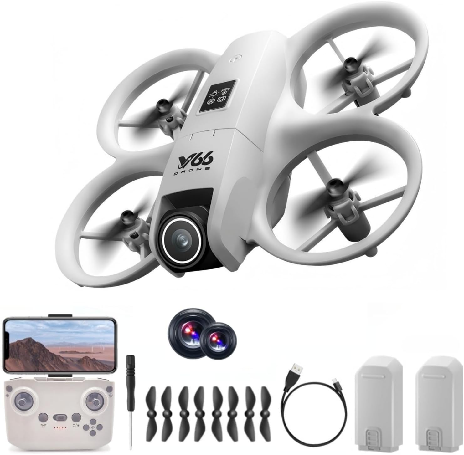 Mini Drone With 1080P Dual Cameras, RC Aircraft Helicopter, Electrically Adjustable 180 Degrees, LED Lights, Propeller Safety Protection, Intelligent Obstacle Avoidance, Headless Mode, One Click Takeoff, 360 Degree Rolling, Hovering, Remote Control Plane Copter Quadcopter Airplane With 2 Batteries, One-Key Takeoff and Landing, Altitude Hold, APP Control, Palm Takeoff Drones for Adult and Beginners (Gray)