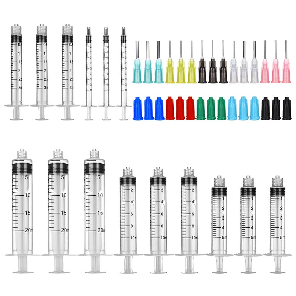 Blunt Tip Food Syringe with Needle - Resin Refilling Glue Lube Liquid Plastic Syringes, 15 Pack - 20, 10, 5, 3, 1ml/cc Syringes for Lip Gloss Base Ink Precision Oil Craft Applicator