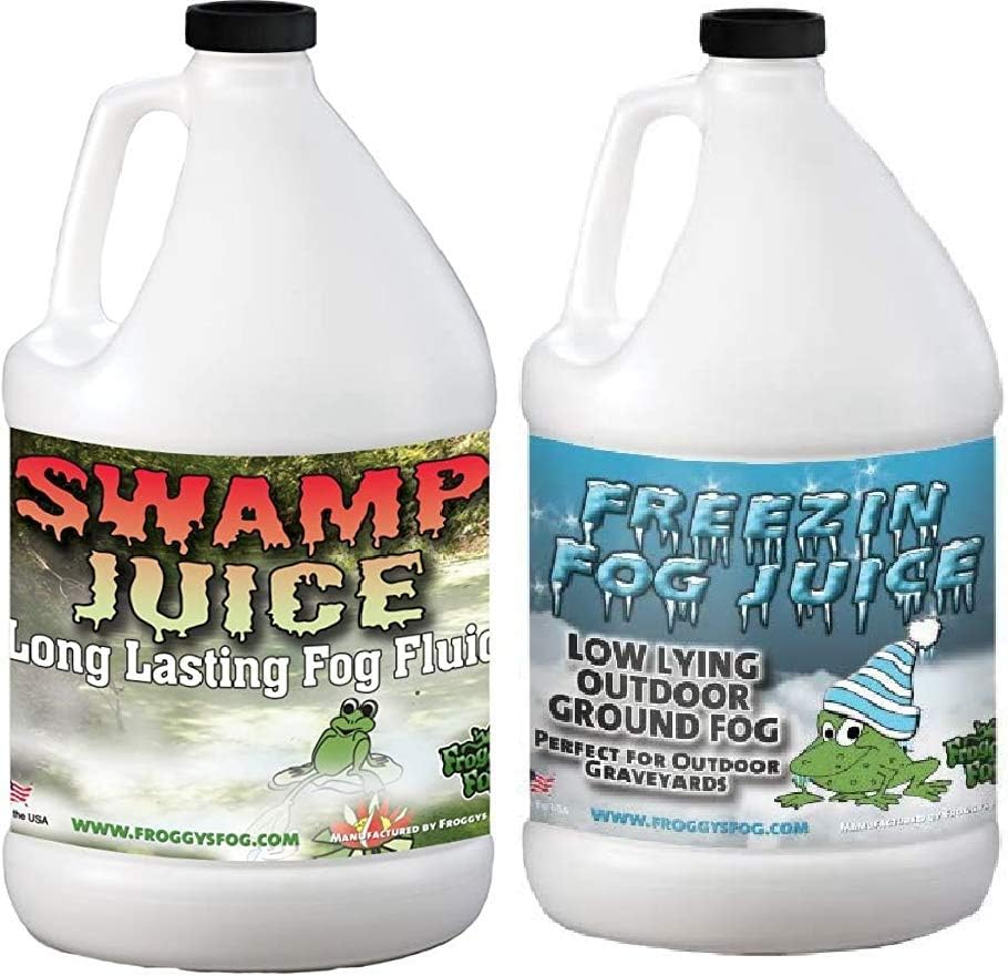 Froggy's Fog Swamp Juice and Freezin Fog Bundle, Ridiculously Long-Lasting Fog Fluid and Low-Lying Fog Fluid for Professional and Home Haunters, Theatrical Effects, and DJs, 2 Gallons