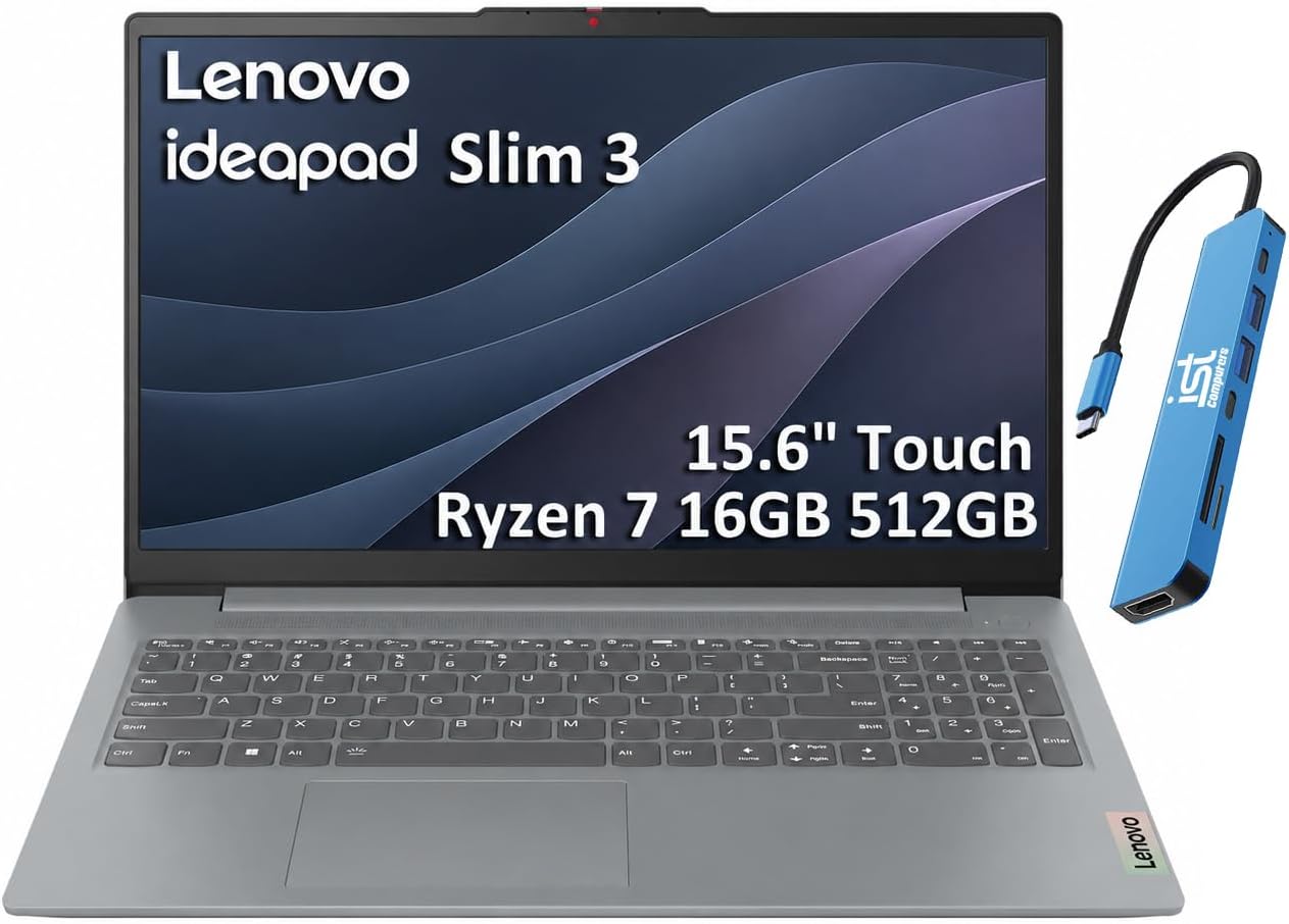 Lenovo IdeaPad Slim 3 Touchscreen Laptop, Ryzen 7 5825U, 16GB RAM 512GB SSD