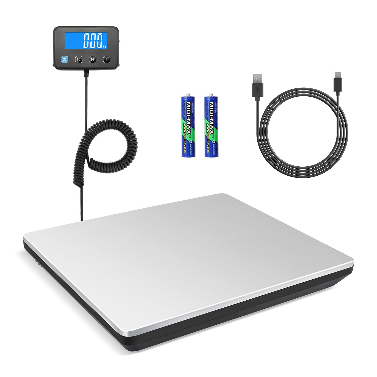 Anesty 440lbs Postal Scales, Heavy Duty Digital Parcel Scales with LCD Display/Hold/Tare, Stainless Steel Postage Scale for Shipping Packages/Luggage/Post Office, Batteries&USB Powered