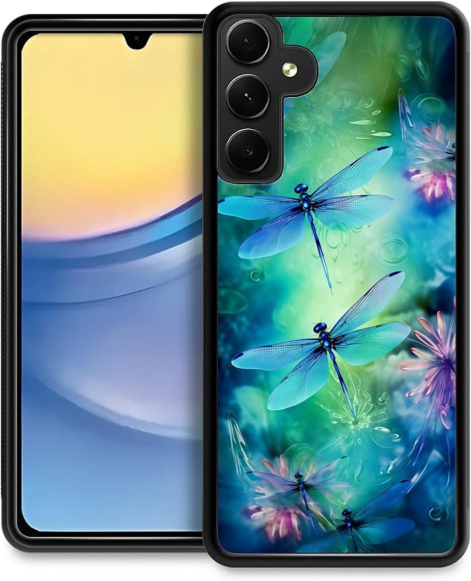 Compatible with Samsung Galaxy A15 Mobile Case Creative Acrylic Back Panel Silicone Protection Grip Specially Designed for Samsung Galaxy A15 Blue Green Dragonfly Fantasy