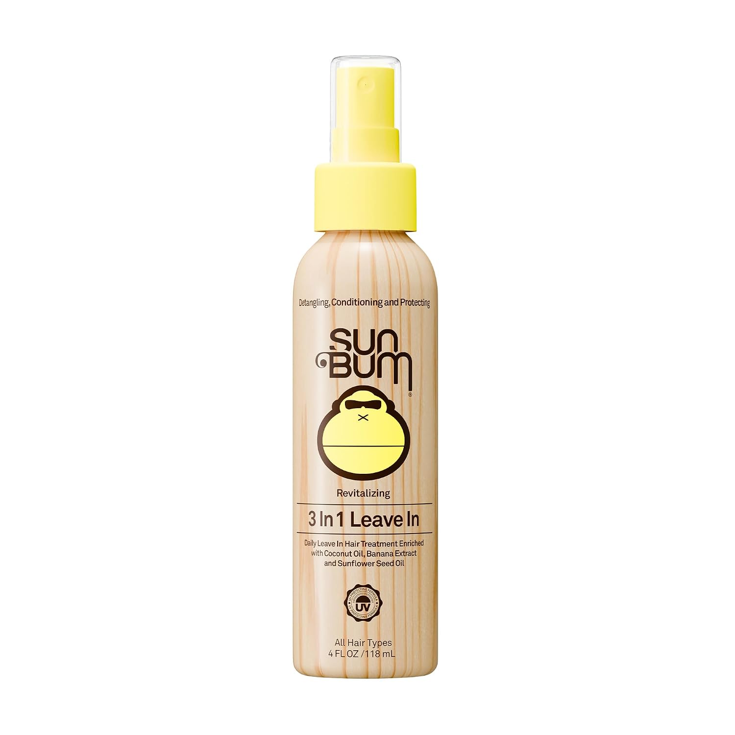 Sun Bum Revitalizing 3 in 1 Leave In Conditioner - Anti Frizz Detangler - Color Friendly with UV Protection - Enriched with Coconut Oil and Banana - 4 oz