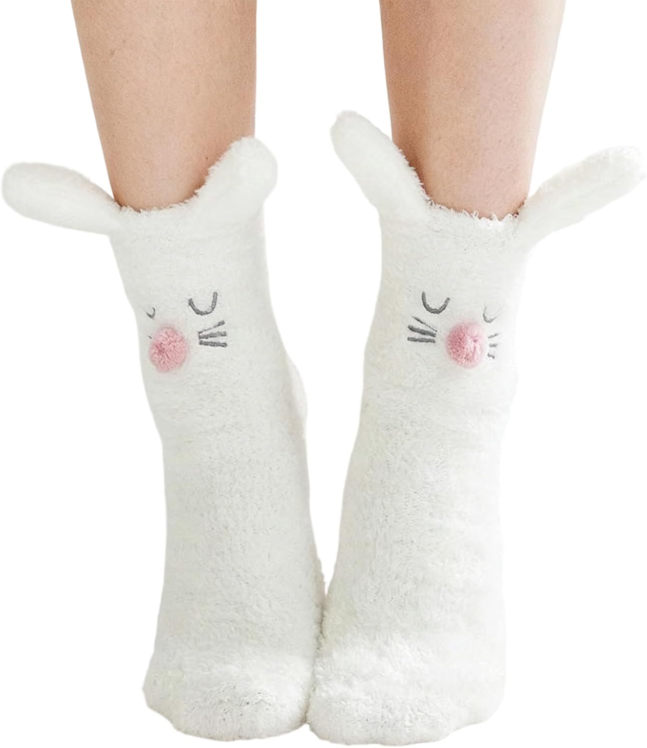 Casual Fluffy Socks for Women and Girls, Animal Bunny Rabbit Slipper Bed Socks Cute Warm Cosy Indoor Socks, Non Slip Women Slipper Socks