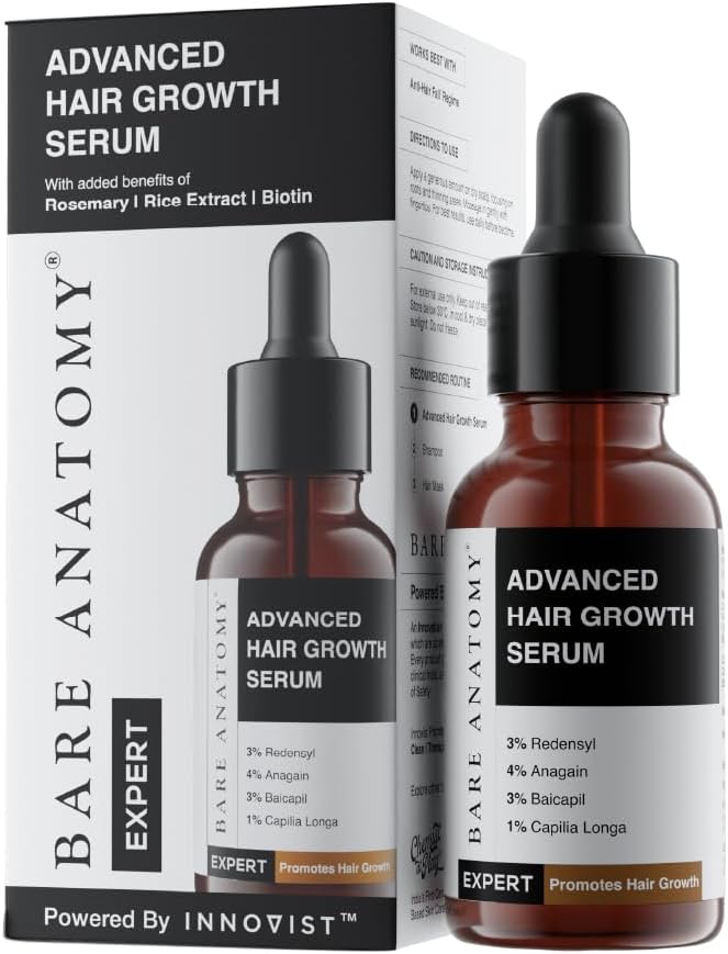 Bare Anatomy Advanced Hair Growth Serum | Redensyl, Anagain, Baicapil & Rosemary | Reduces Hair Fall | Thicker & Fuller Looking Hair | For Men & Women | 30ml