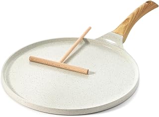 SENSARTE Nonstick Crepe Pan with Spreader, 10-Inch Natural Ceramic Coating Dosa Pan Pancake Flat Skillet Tawa Griddle with Stay-Cool Handle, Induction Compatible, PFOA Free (White)