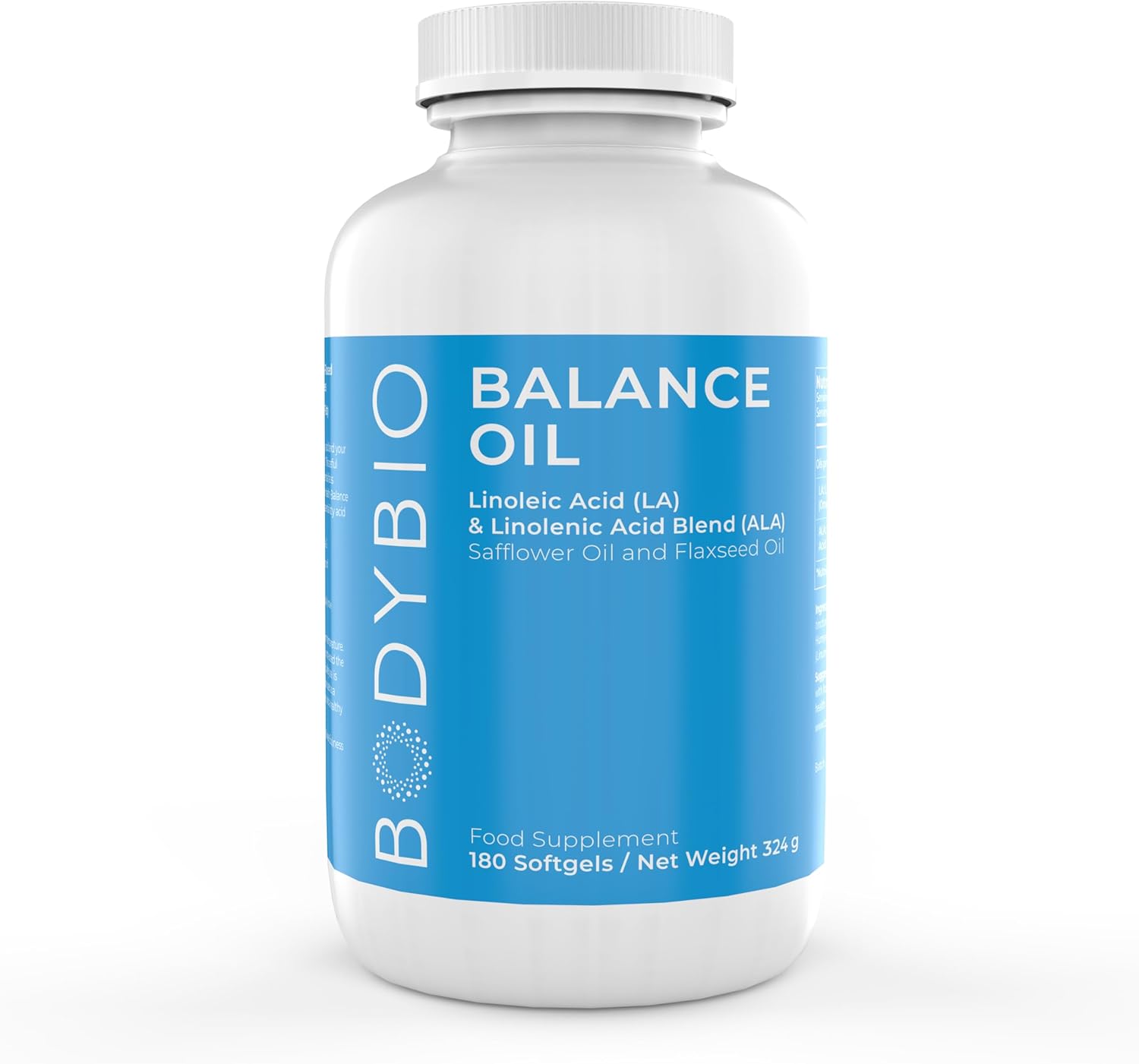 BodyBio Omega 3 + 6 | Essential Fatty Acids | Safflower and Flax Seed Oil Blend | Cold Pressed | LA & ALA Fatty Acid | Balance Oil 180 Softgels