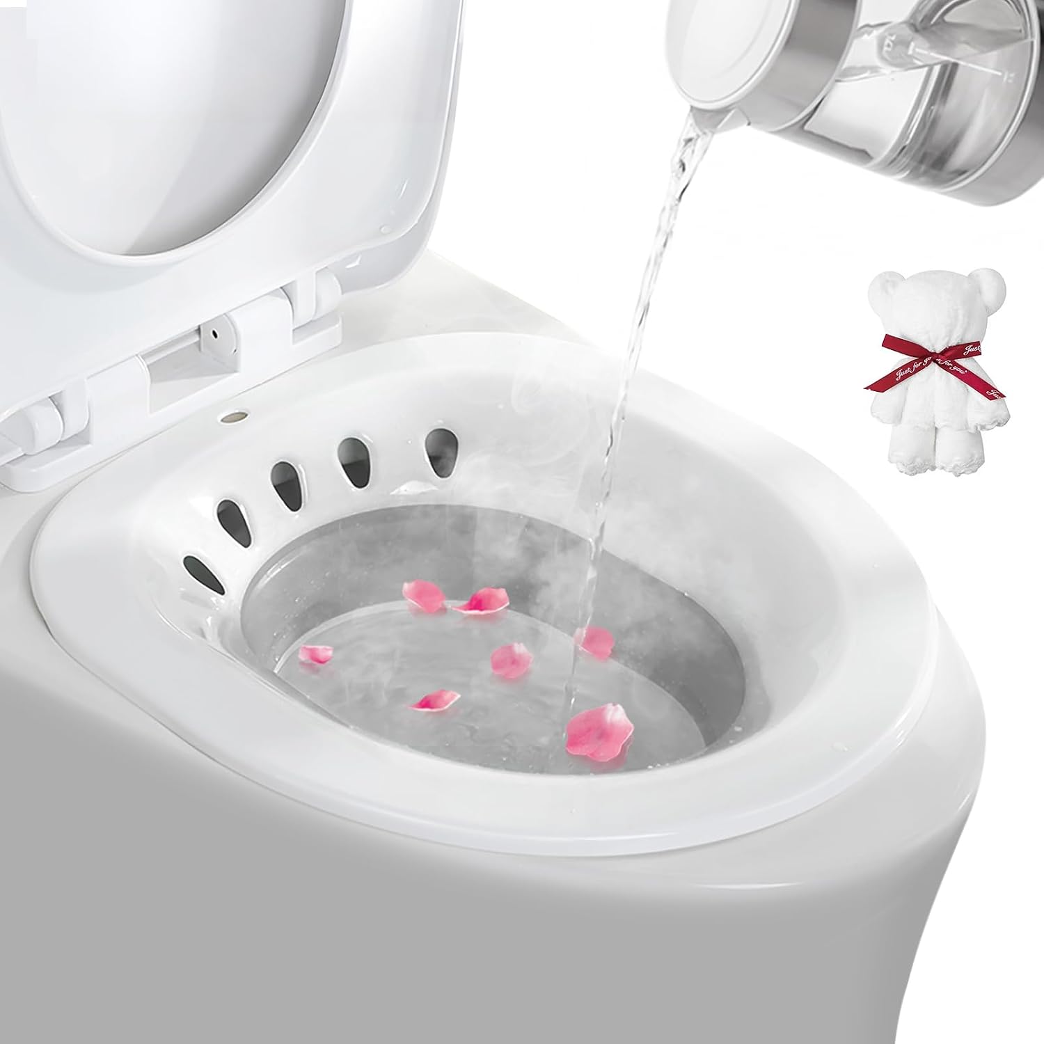 DEANIC Foldable Sitz Bath for Toilet Hemorrhoids Treatment and Post Partum Care, Yoni Steam Bath Seat for Pregnant Women, Bidet Bowl with 1 Towel (Grey)