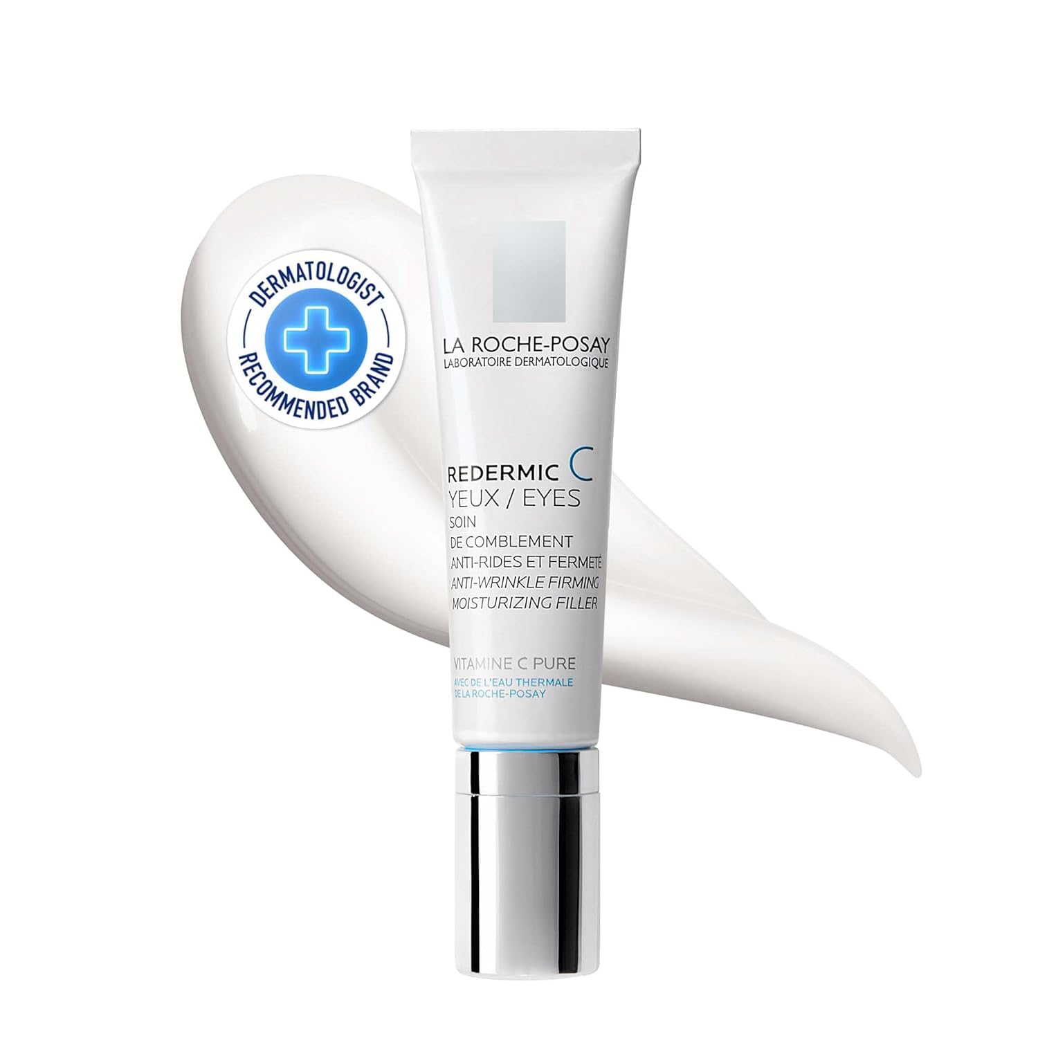 La Roche-Posay Redermic C Pure Vitamin C Eye Cream with Hyaluronic Acid to Reduce Wrinkles for Anti-Aging Effect, 0.5 Fl Oz (Pack of 1)