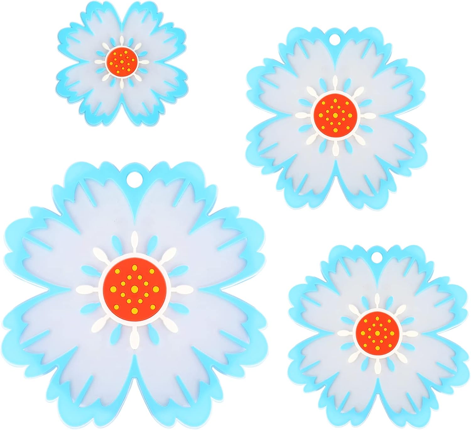 4pcs Silicone Trivet, Silicone Table Mat, Flower Heat Resistant Non-Slip Pot Holders Mat Thick Hot Pot Pads Coasters Kitchen Mat for Kitchen Cooking Dining Microwave Pans Dishes, Blue