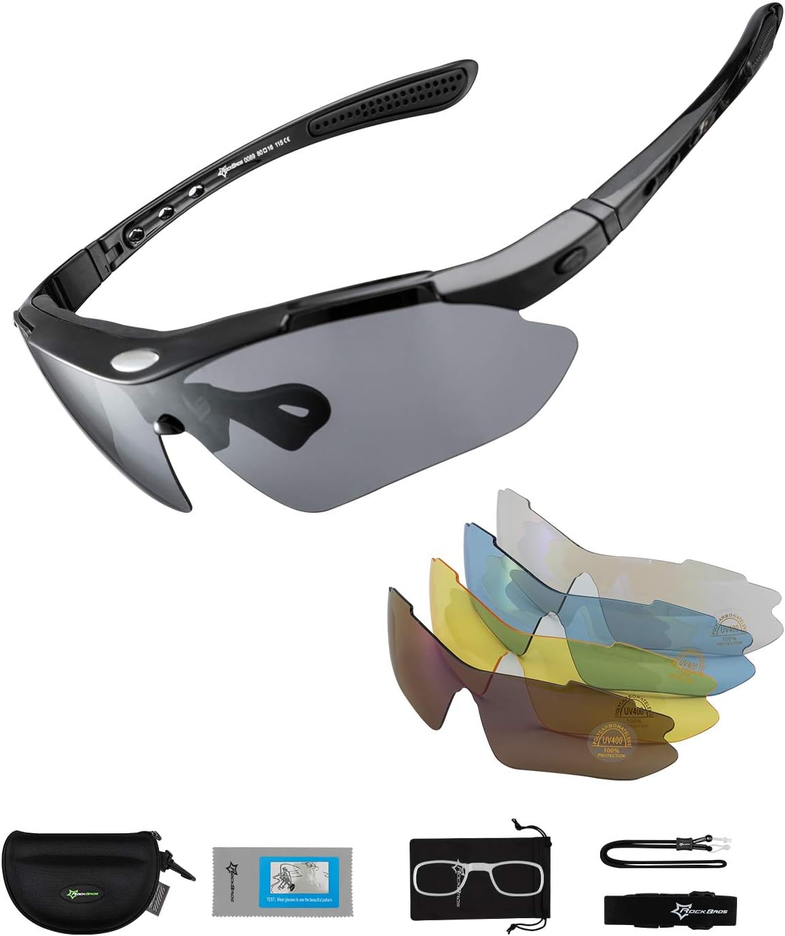 ROCKBROS Polarized Cycling Sunglasses for Men Women Sports Sunglasses UV Protection Cycling Glasses with 5 Interchangeable Lenses Bike Goggles TR90 Unbreakable Frame