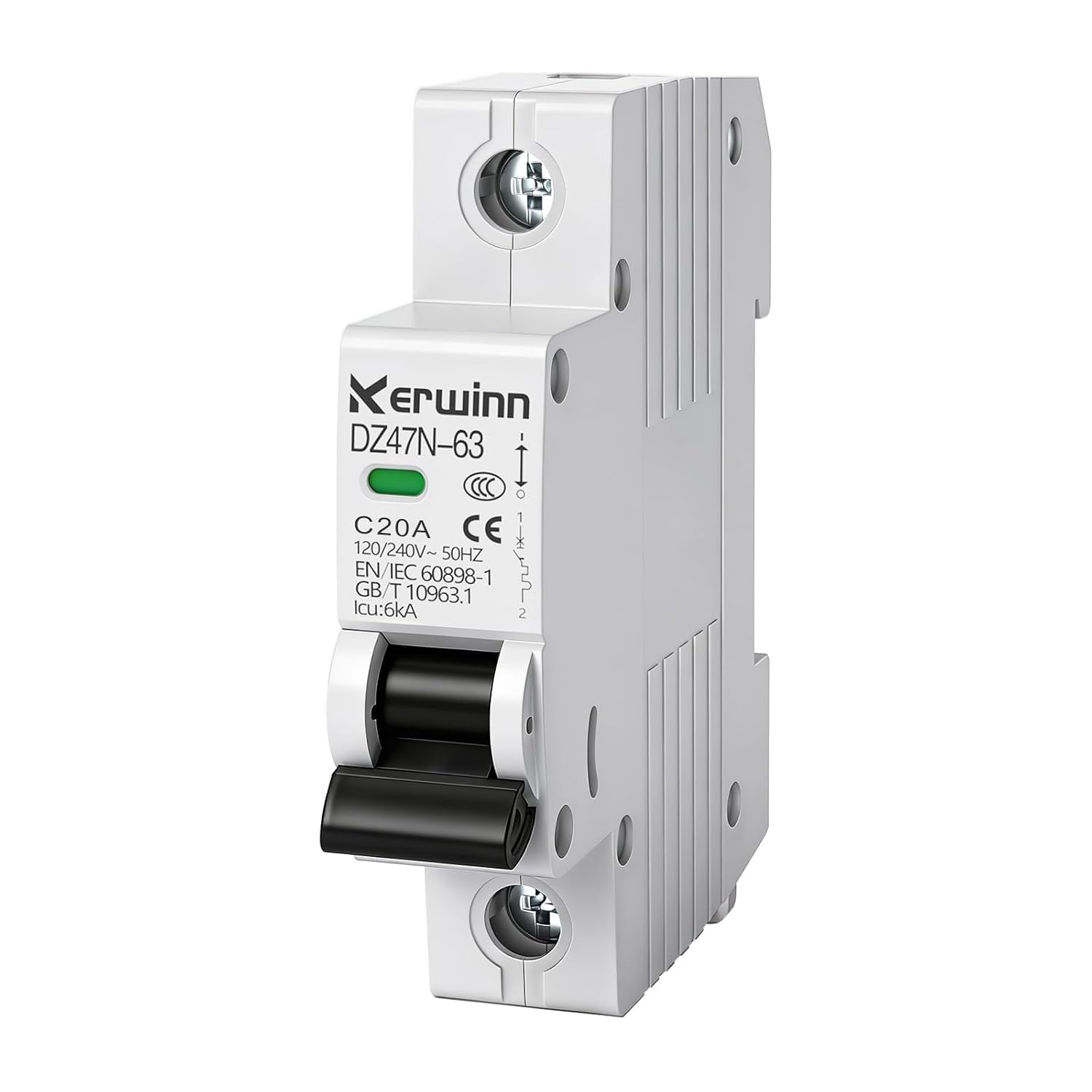 Miniature Circuit Breaker 120V/240V ac Circuit Breaker 1 Pole 20Amp Smart Circuit Breaker DIN Rail Mount for Marine Power Systems,Solar photovoltaic Systems(C20A)