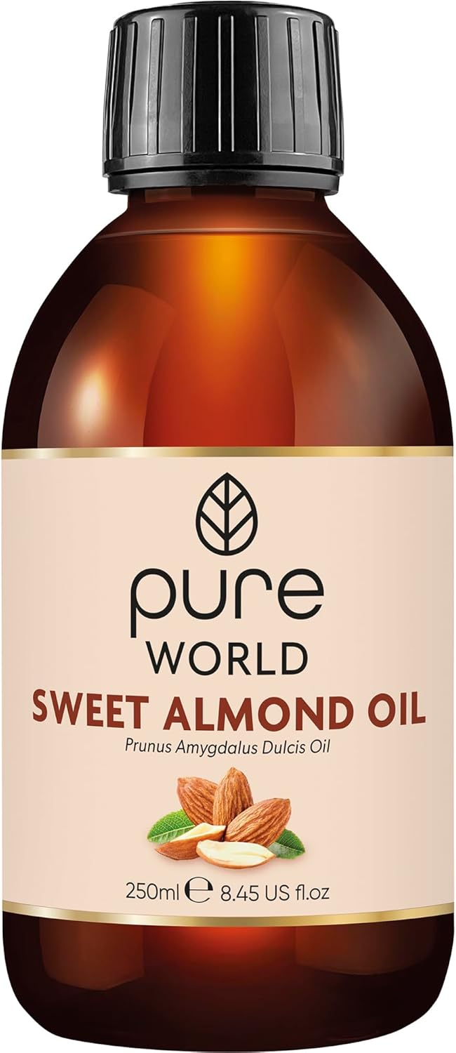 Pure World Natural Almond Oil 250ML, 100% Pure and Undiluted. Cold & Freshly Pressed Premium Quality Almond oil – Message, Skin, Nails, Body and Face, Vegan.