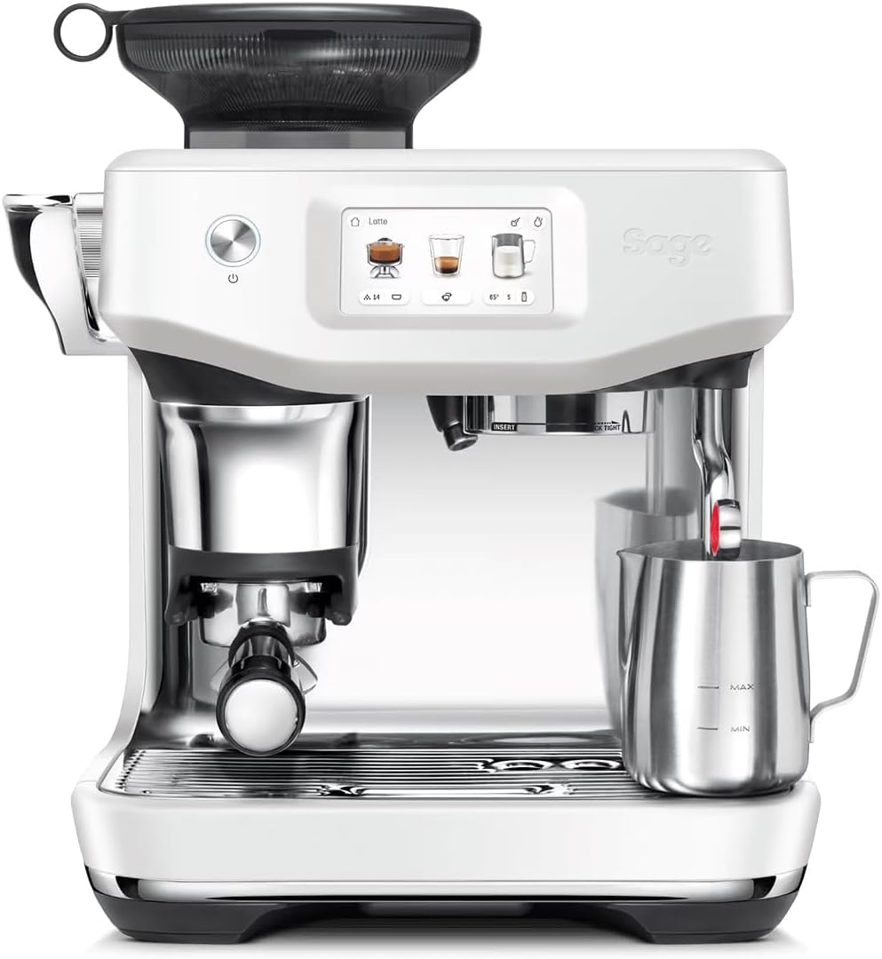 Sage - The Barista Touch Impress - Bean to Cup Coffee Machine with Grinder and Milk Frother, Cappuchino, Latte, Espresso Maker, Easy to Use, 8 Presets, With Milk Jug, 1700 W, Sea Salt