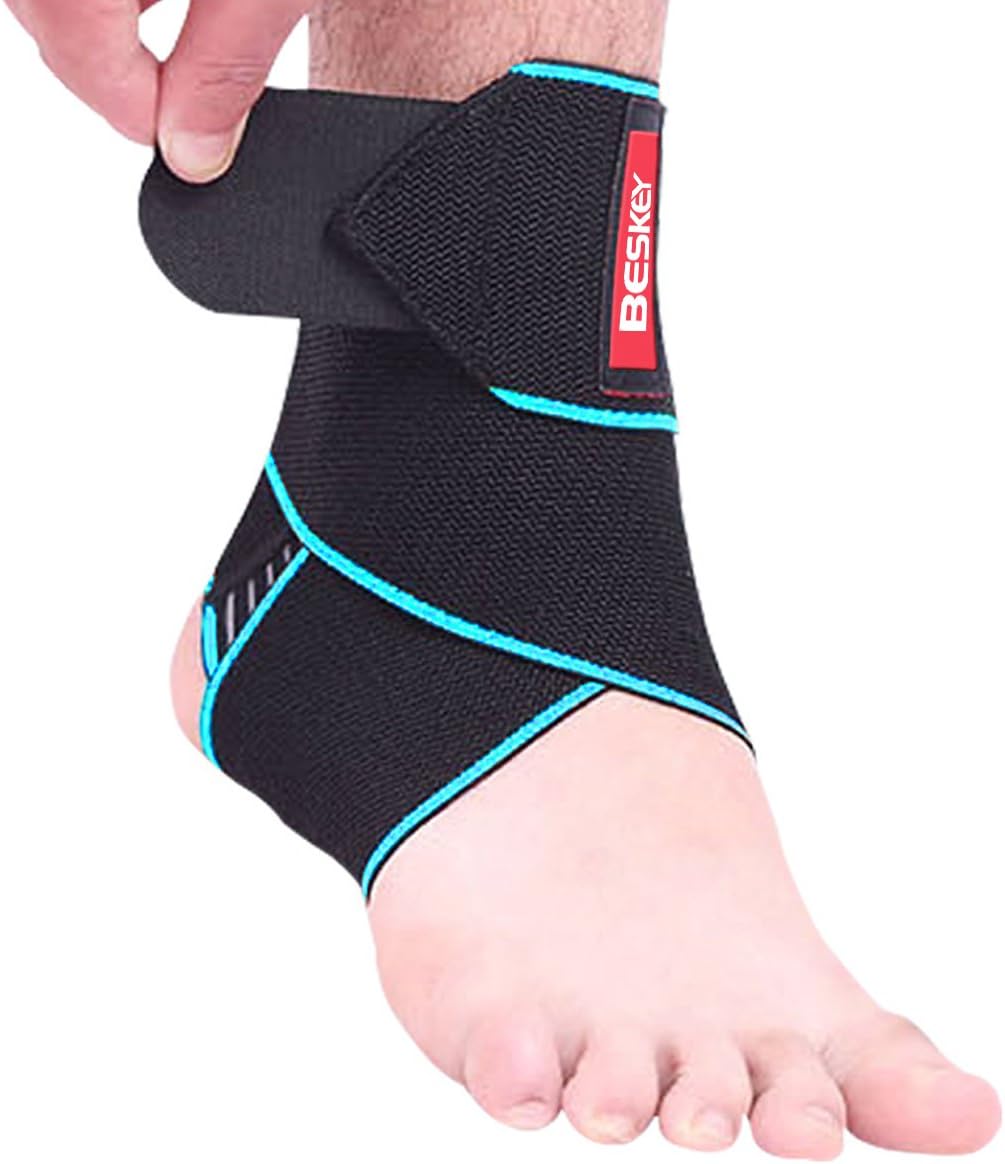 BESKEY Ankle Support Brace Adjustable Breathable Elastic Nylon Material Fit for Most Size Use for Sports