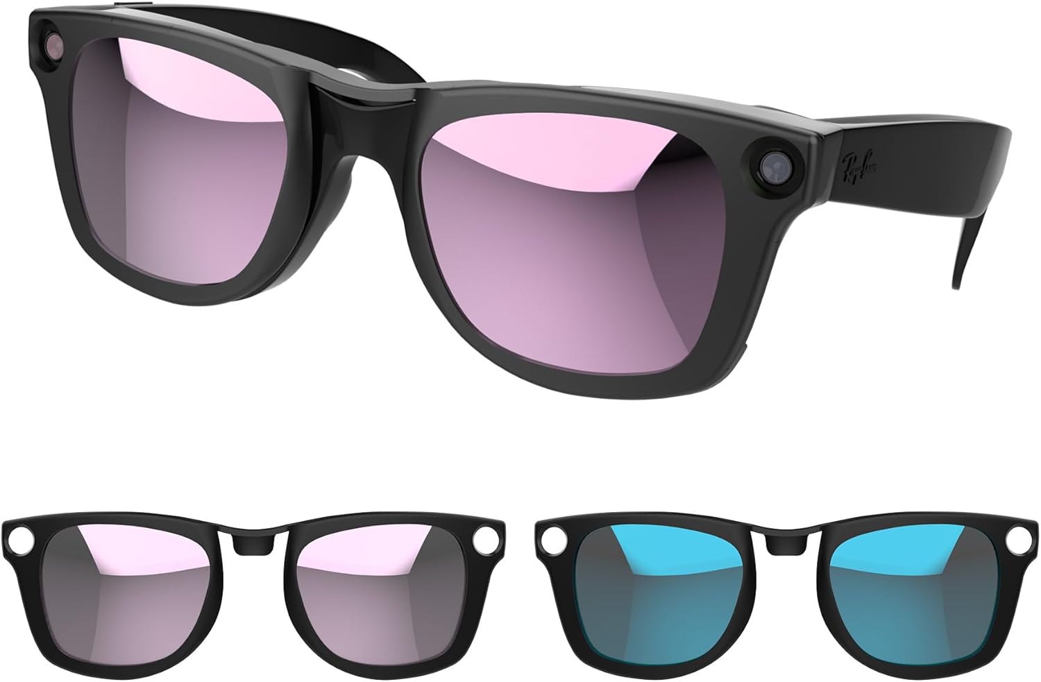RCstyle 2Pcs Polarized Clip Compatible with Ray-Ban Meta Wayfarer RW4008 Size L 53-22 Smart Glasses Color Changing Clip Set for Man and Woman (Pink, Blue)