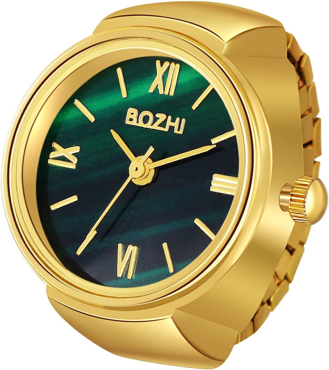 JewelryWe Men Women Finger Watch Stretchy Band Elastic Round Simple Dial Quartz Ring Watches