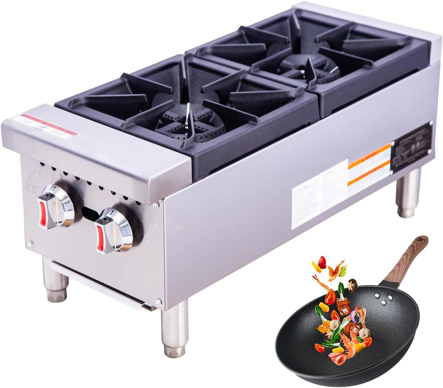 Gas Hot Plate 2 Burner Natural Gas Stove 12" Commercial Stove Top Countertop Gas Range Commercial Cooking Equipment 60,000 BTU, ETL Listed