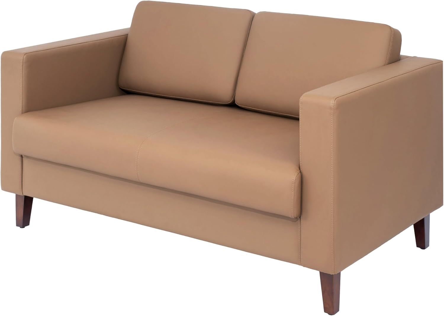 Flash Furniture Hercules Artemis Commercial Loveseat for Reception and Lobby Use with Solid Wood Legs, 2 Outlets, 1 USB, and 1 USB-C Ports, Cognac LeatherSoft