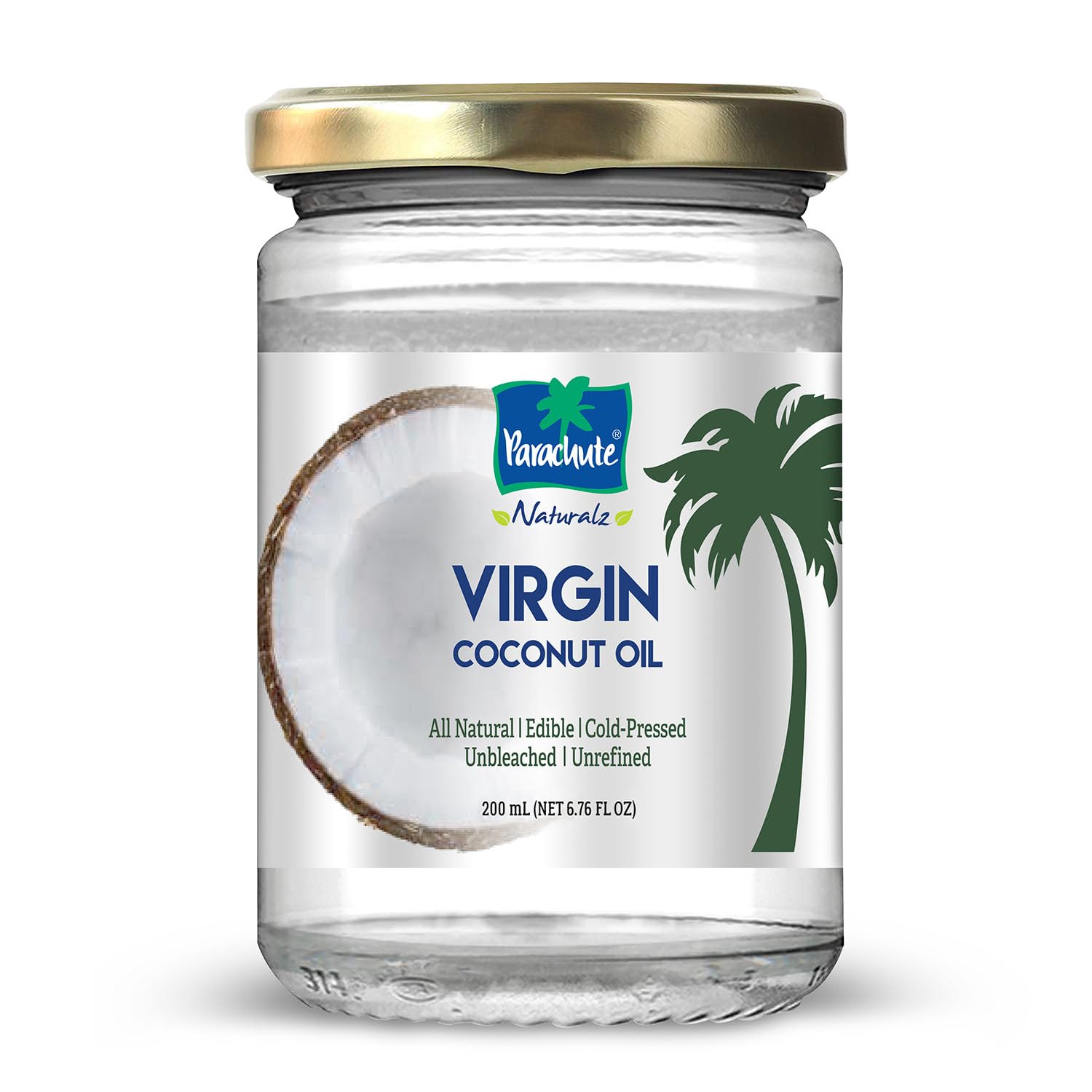 Parachute Naturalz Virgin Coconut Oil | Cooking Oil, Hair Oil, Body Oil & Oil Pulling | Cold Pressed | Unbleached | Unrefined | Non-Hydrogenated | MCT Oil | 6.7 Fl. Oz. | Glass Jar