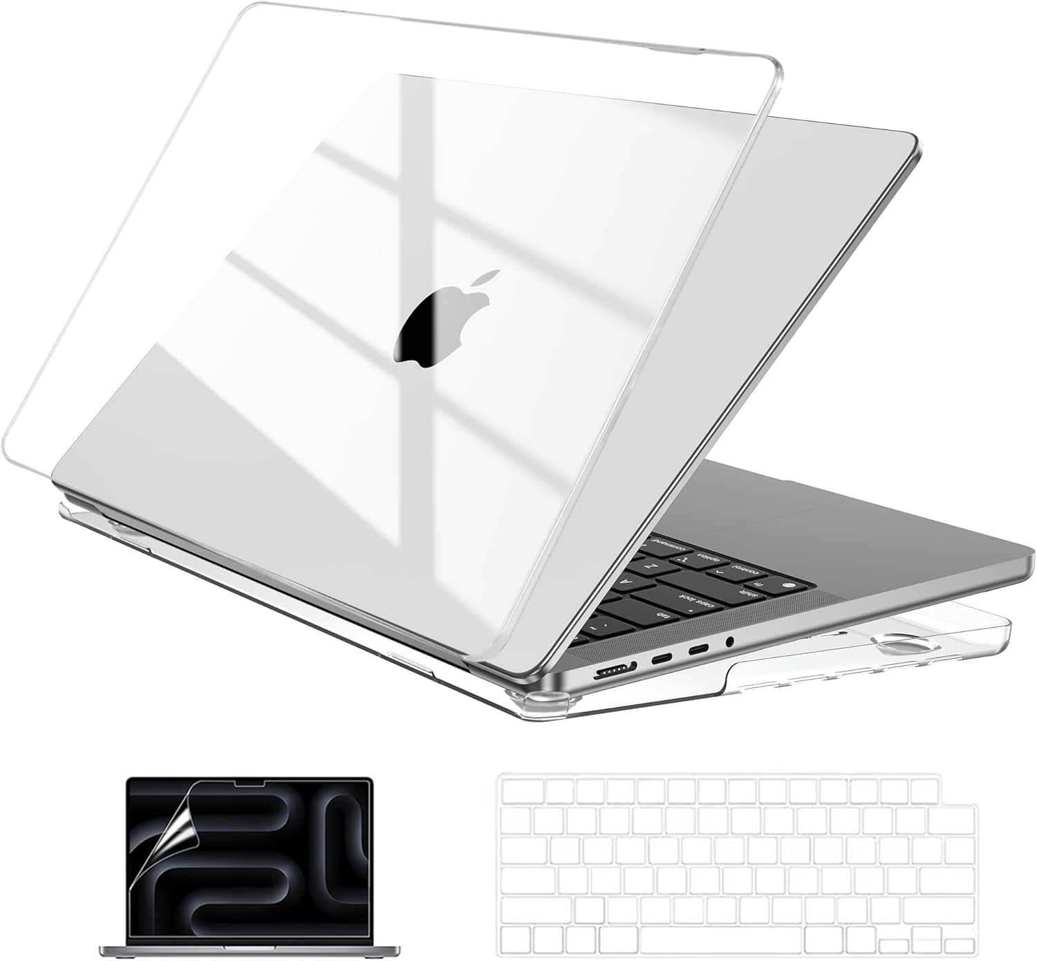 EooCoo Case Compatible with MacBook Pro 14 inch 2025 2024-2021 M4 M3 M2 M1 Pro Max Chip, Hard Shell Cases with Keyboard Cover, Screen Protector - Crystal Clear