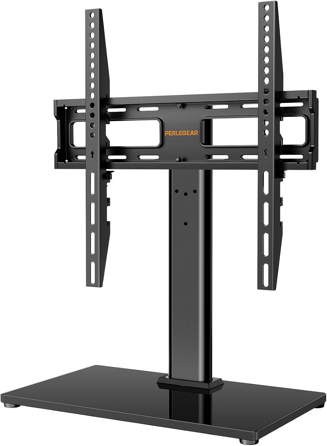 Perlegear Universal Swivel TV Stand for 26-60 inch LCD LED TVs, Height Adjustable Table Top TV Stand with Tempered Glass Base With Cable Management, Max 40KG & VESA 400x400mm
