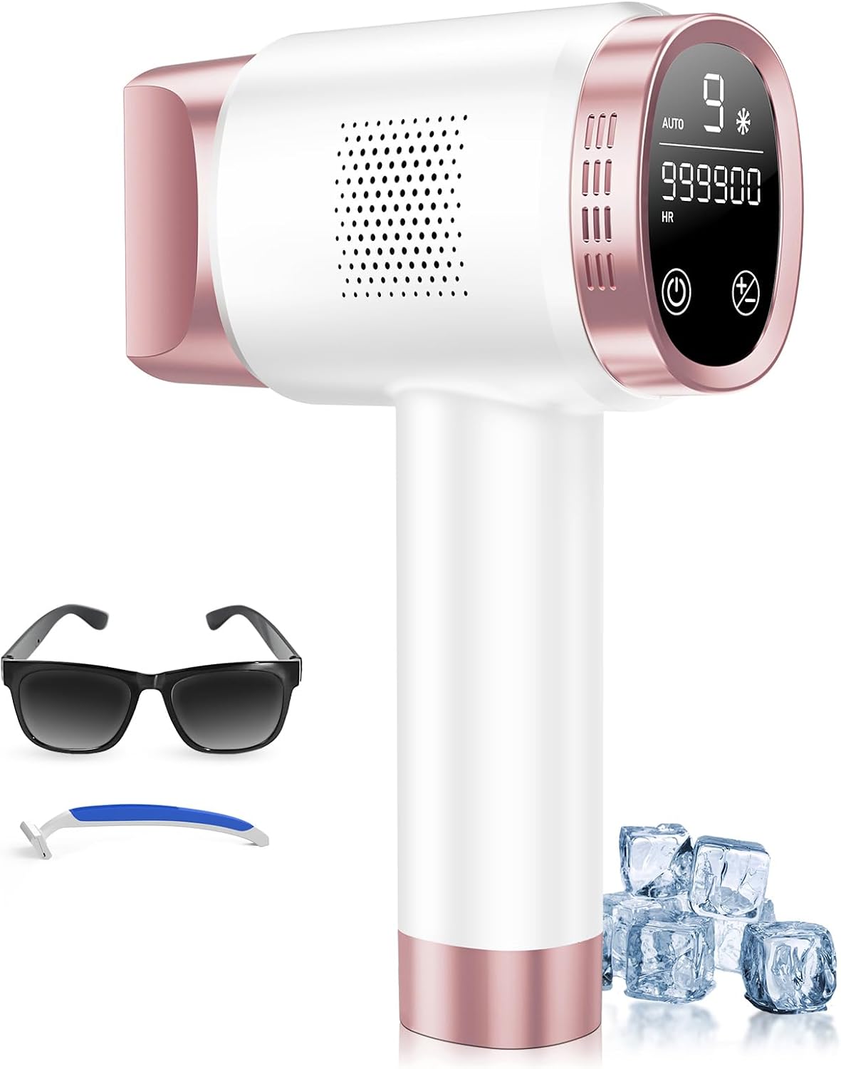 IPL Laser Hair Removal Device for Women Men, Painless Ice-Cooling Hair Remover Machine, 3 Functions, 9 Levels, at-Home Salon & Long Lasting Results for Face Bikini Line Armpits Leg Body, Rose