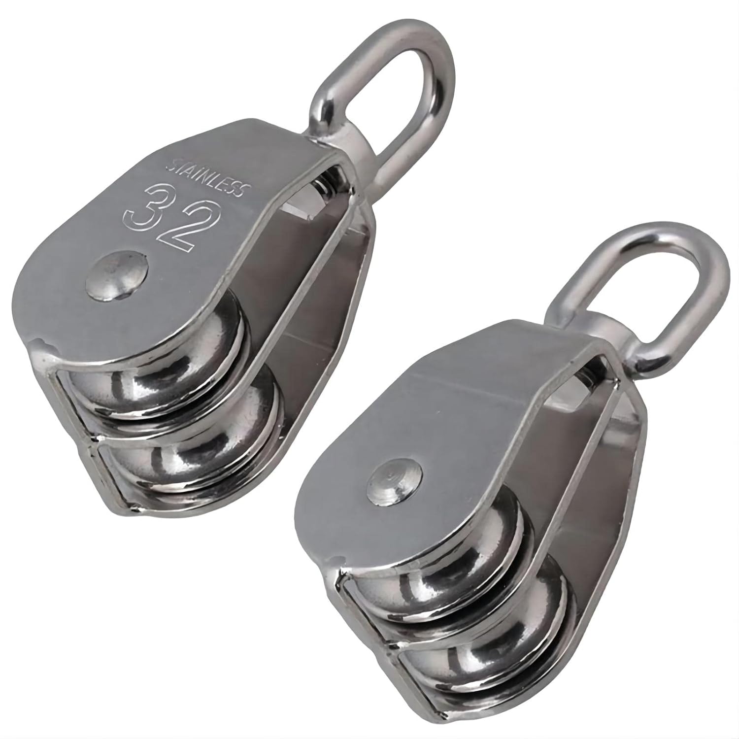 M32 Double Pulley Blocks, 304 Stainless Steel Pulley Wheel Heavy Duty Pulley Roller Shell Blocks, Material Handling Products Pulling and Lifting Pulley Wheels Max-Load 551 lbs/250kg 2Pack