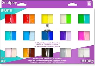 Sculpey III 30 Vibrant Colors of Polymer Oven-Bake Clay, Non Toxic 1.88 lbs., great for modeling, sculpting, holiday, DIY, mixed media and school projects. Great for all skill levels.