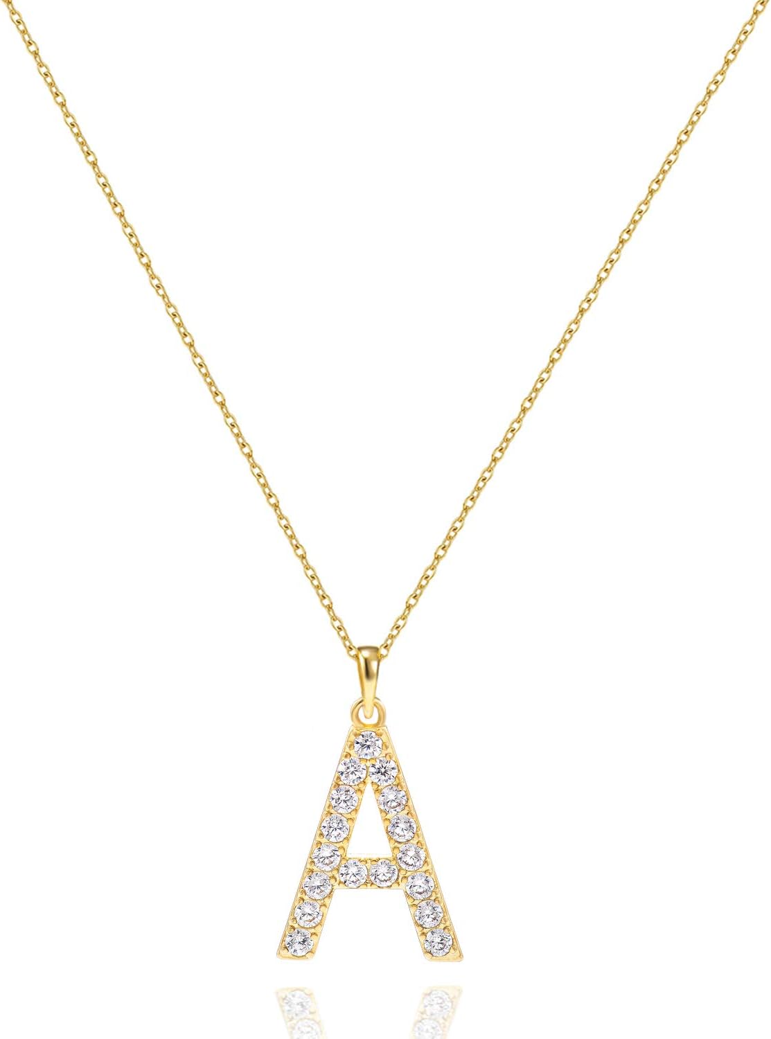 Tarsus Initial Cubic Zirconia Necklace Jewelry Gifts for Women Adjustable Chain 18" + 2"