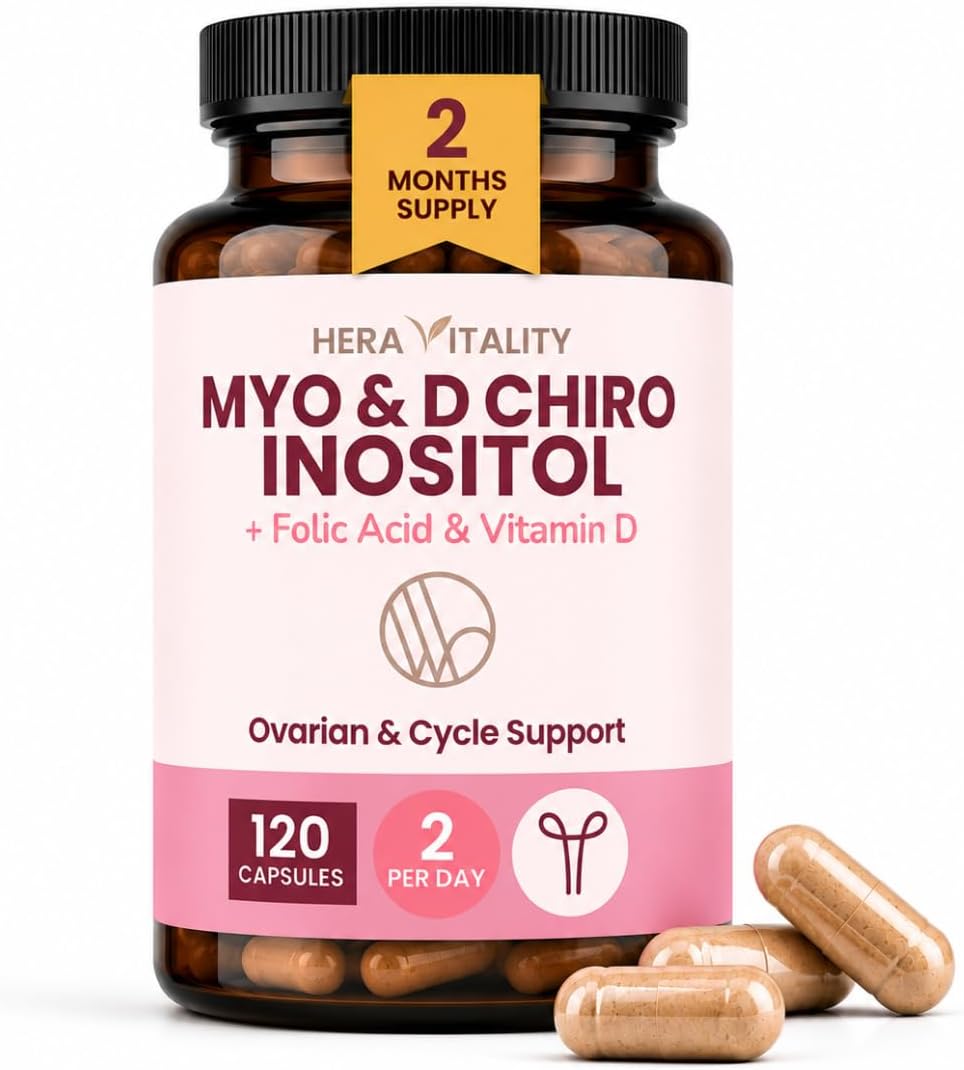 Myo & D-Chiro Inositol Complex for Women with Folic Acid & Vitamin D3, 120 Vegan Capsules, 60 Days’ Supply HERA VITALITY