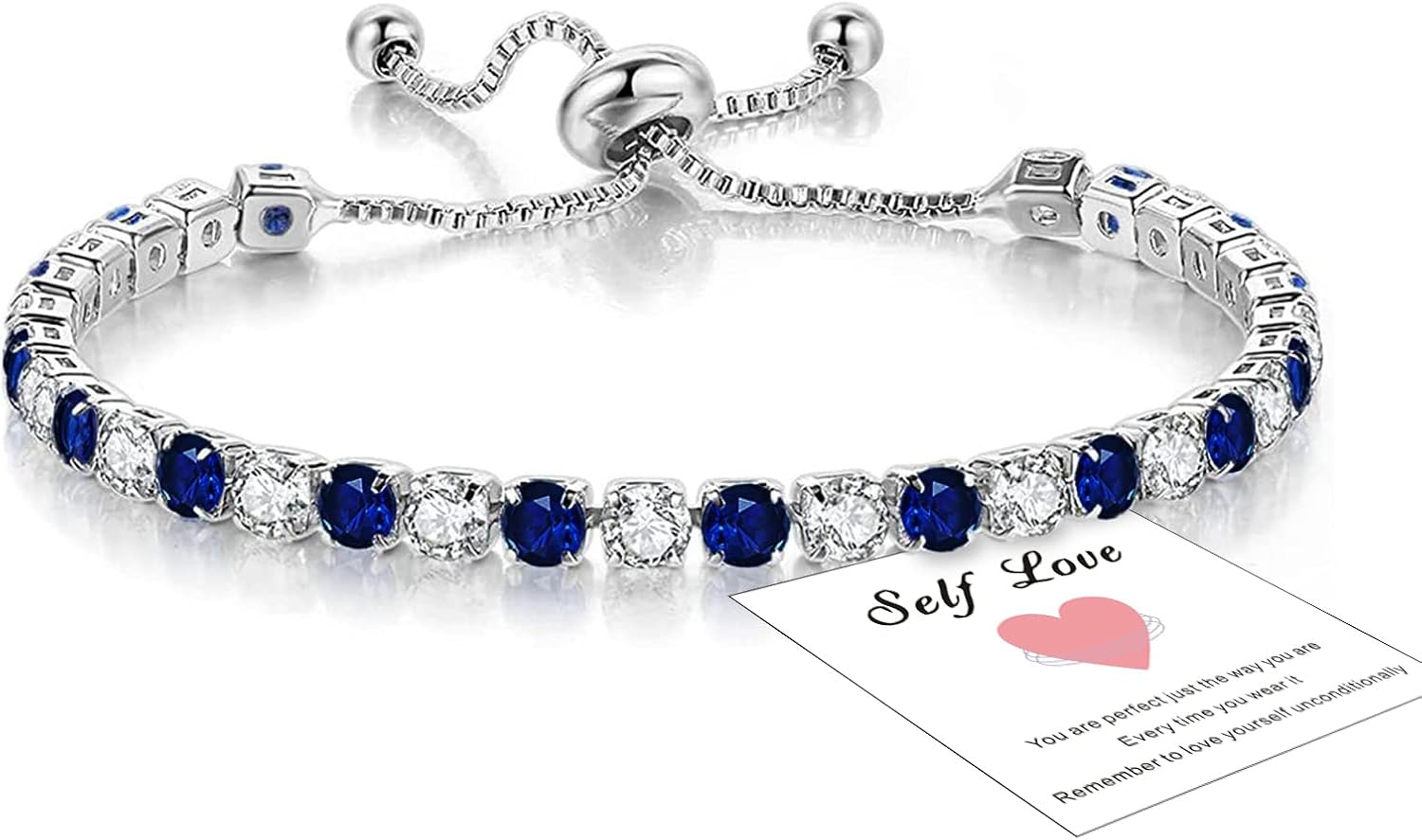 HEEYA Bracelets for Womens Sterling Silver Plated Tennis Bracelets Crystal Slider Women Bracelet Diamond Zirconia Lady Bracelet Birthday Gifts for Mum Sisters with Cards, Silver/Rose Gold