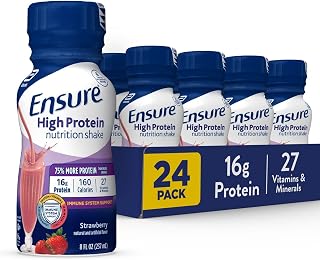 Ensure High Protein Nutritional Shake, 16g Protein, Meal Replacement Shakes, With Nutrients to Support Immune System Health, Strawberry, 8 Fl Oz (Pack of 24)