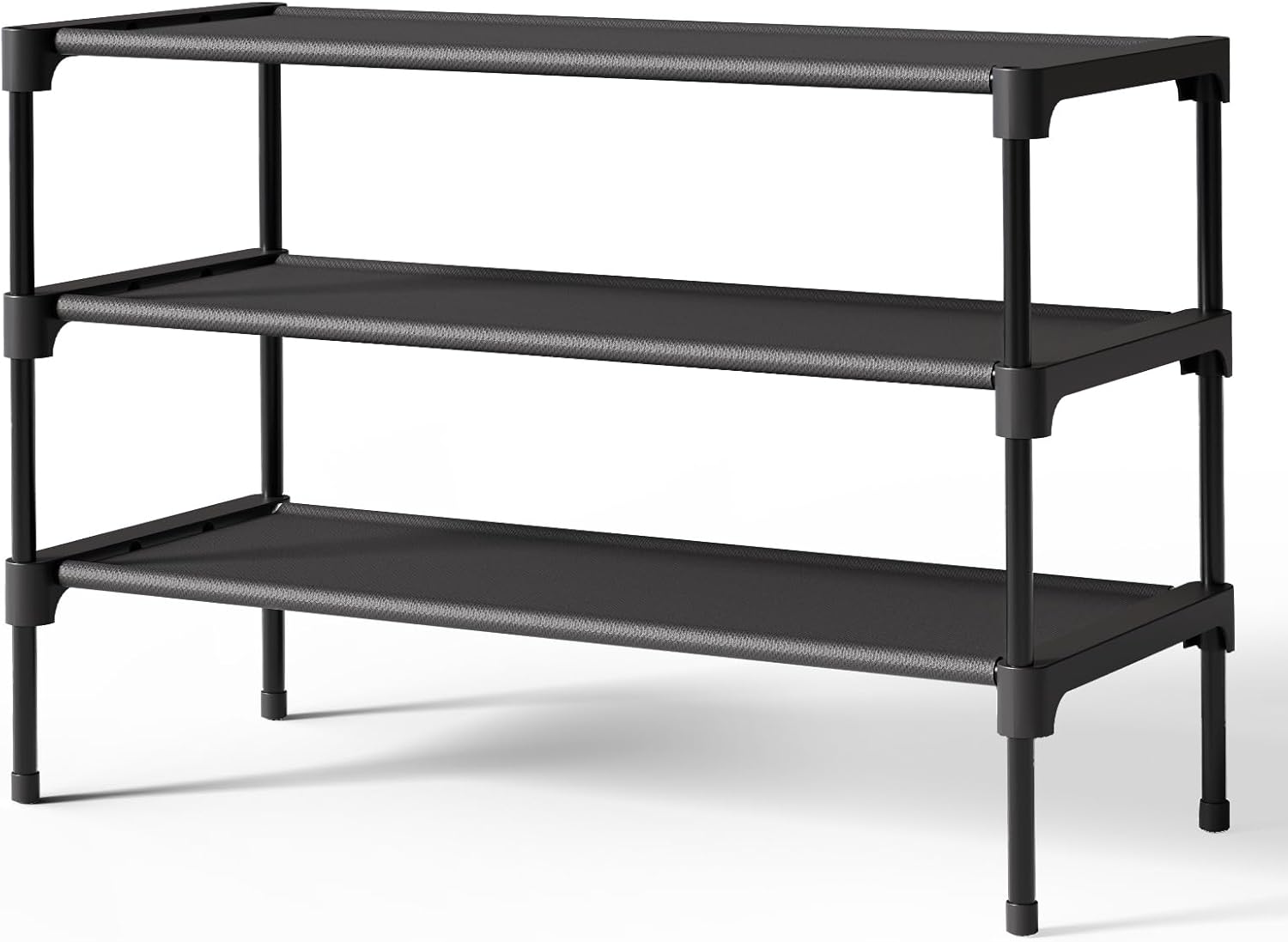 Kitsure Shoe Rack - Premium Non-Woven Shoe Rack Shelf, Shoe Organizer for Closet, Entryway, Garage & Corridor, Sturdy & Durable Long Stackable Shoe Shelves, 63 x 30 x 39 cm, Black