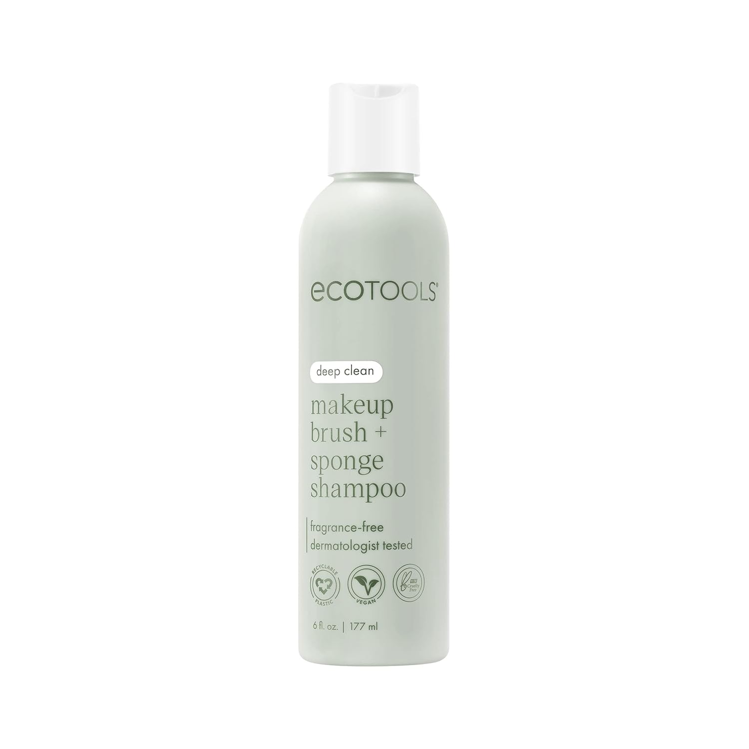 EcoTools Cleanser Shampoo for Makeup Brush/Sponge/Puffs, Remove Makeup & Impurities, Fragrance-Free, No Harsh Chemicals, Vegan & Cruelty-Free, 6 fl.oz./177 ml, 1 Count