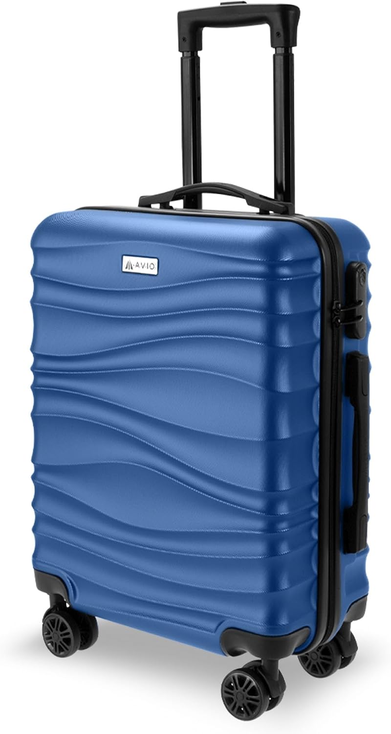 AVIO Wave Cabin Suitcase 55x40x20cm – Lightweight Hard Shell Carry-On with Spinner Wheels, 3-Digit Lock & Organiser Pockets – Fits Ryanair, easyJet, Jet2